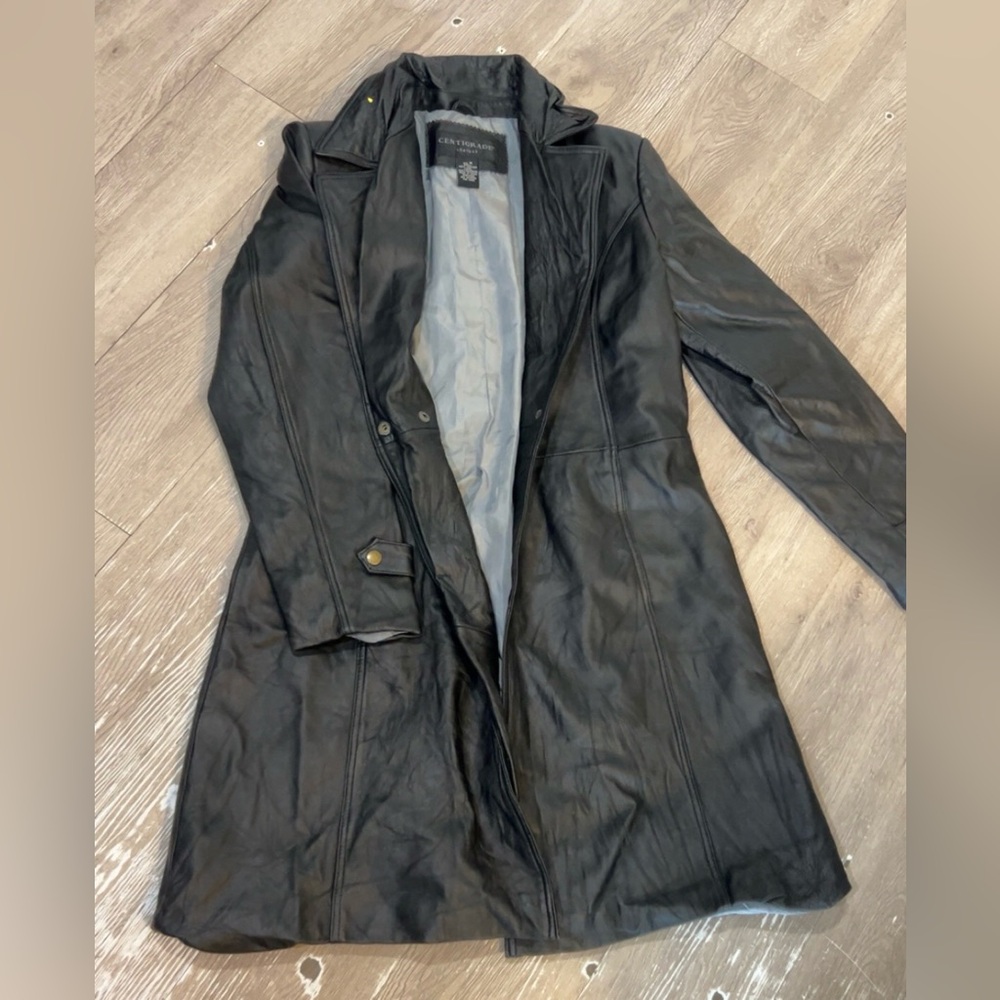 Centigrade Leather Black Trench coat